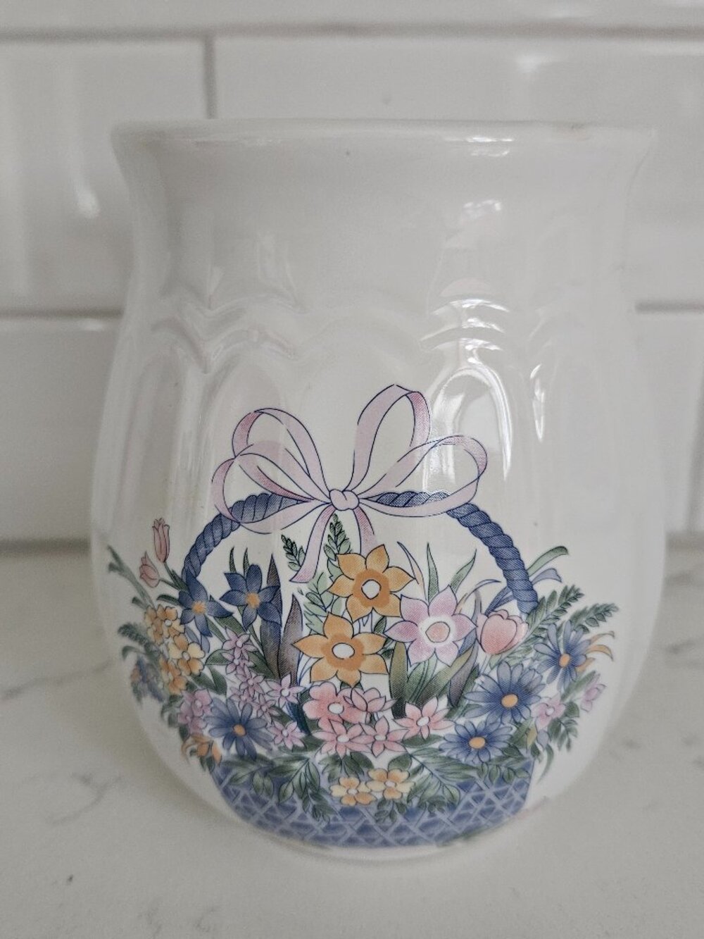 Vintage Stanhome Ceramic Flower Basket Crock Canister Base Taiwan Cottagecore